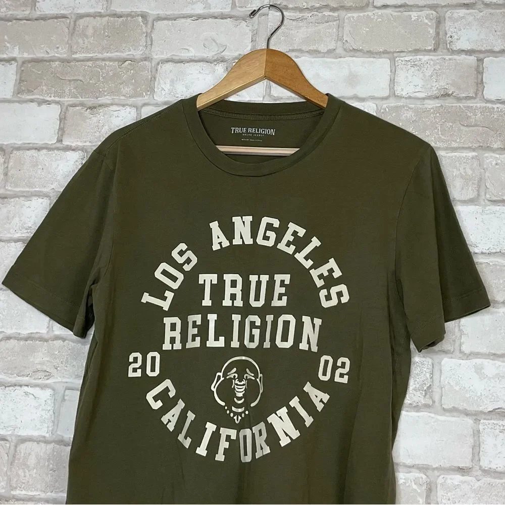 True Religion Men's Olive Green LA California Tee Size M